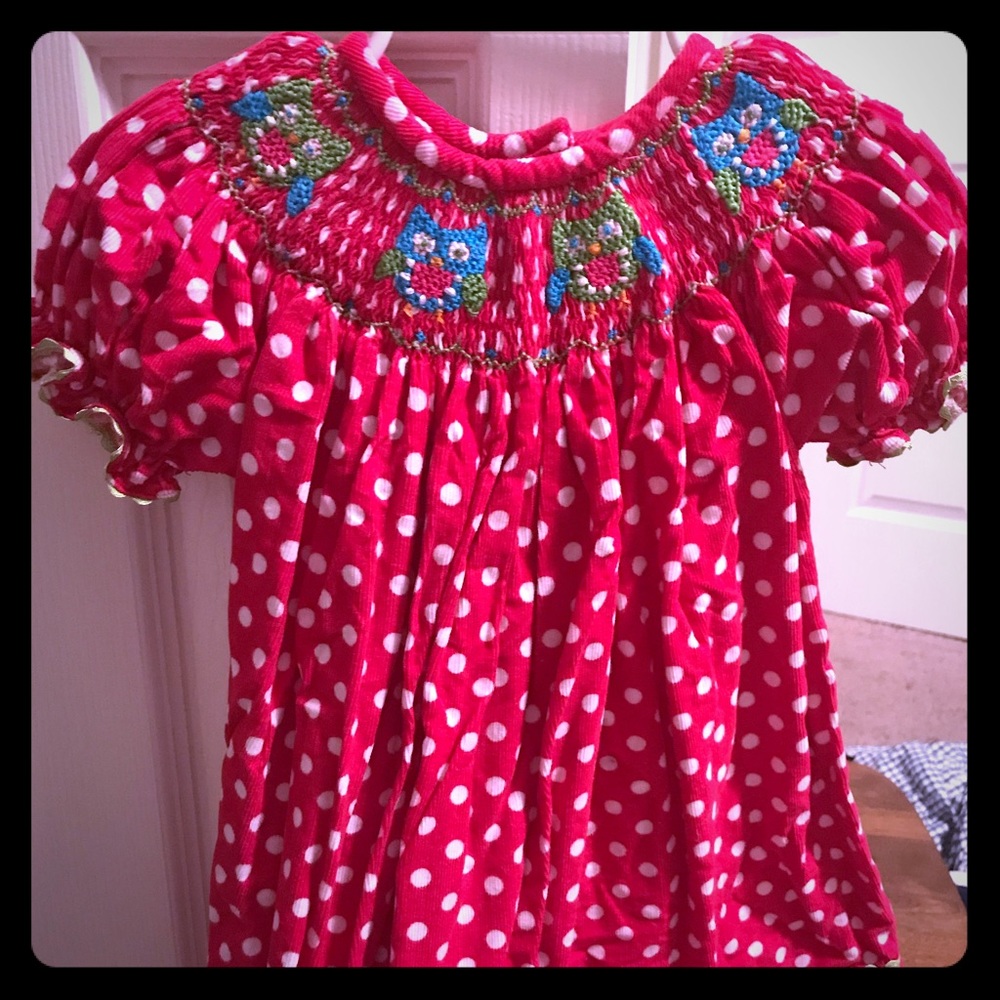 12M Owl smocked dress